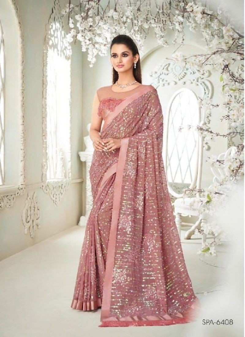 Baby Pink Colour Hit Design TFH New Latest Party Wear Soft Georgette Saree Collection 6408